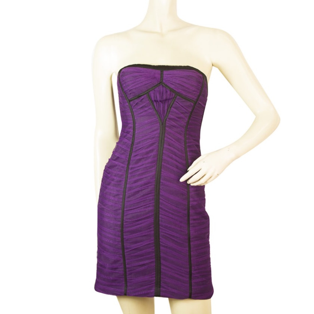 BCBGMAXAZRIA Dress purple draped tule black